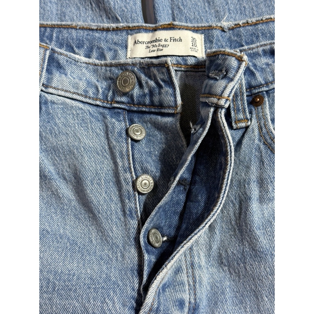Abercrombie Fitch 90s Baggy Low Rise Light Wash Distressed Wide Leg Jeans W30 - Picture 3 of 8